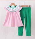 Pink stripe duck embroidery pants set