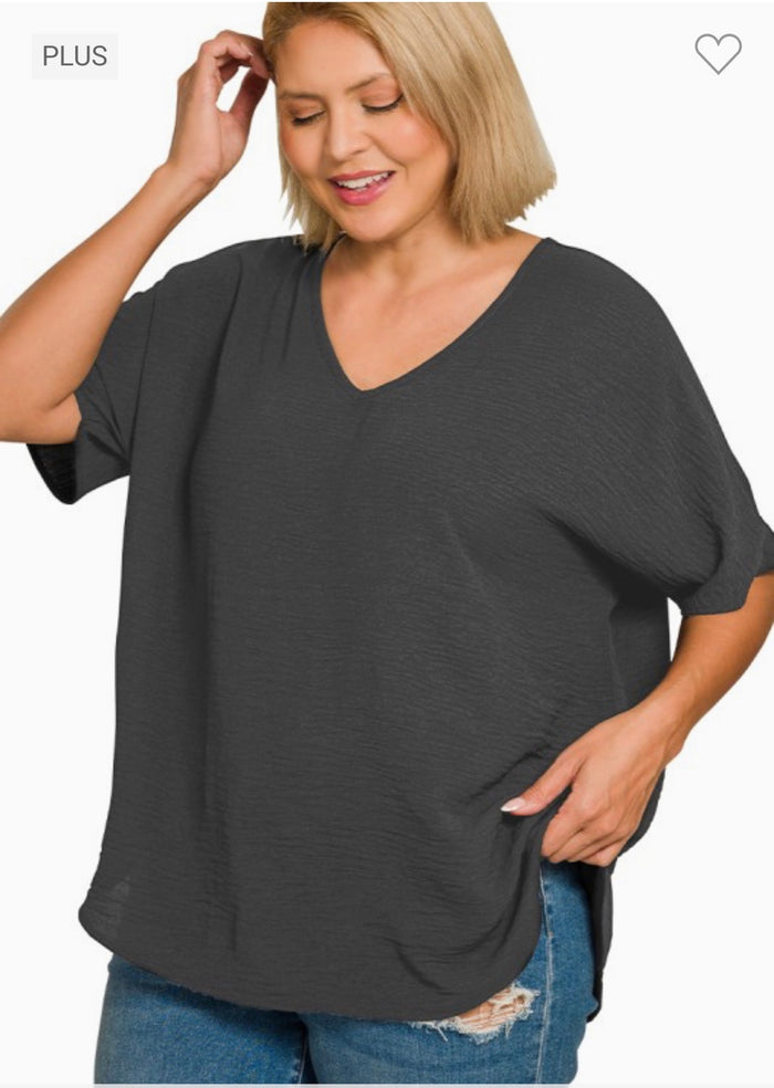 Plus woven airflow v-neck dolman-no pocket
