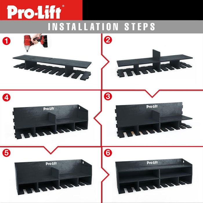 Pro Lift Cordless Drill Organizer – wall mount power tool storage rack, 10 hanging slots, wooden M-005W1