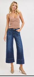 Risen mid rise crop wide pintuck front jeans