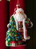 SANTA W/TREE ORNAMENT 6.5”H GLASS