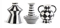 Set of 3 Black & White Ceramic Vases