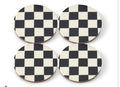 Set of 4 Black & White Check Enameled Wood Coasters