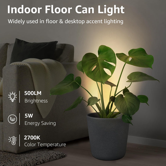 SUNVIE Up Lights Indoor 5W Floor Can Light, 2700K GU10 Bulbs, White, Model FCL03W02, 5.9 FT UL Listed Plug Cord &