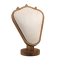 TANG SONG 8.27" Walnut Wooden Base Leather Soft Mat Necklace Display Stand Jewelry Organizer Holder (Walnut-Beige)