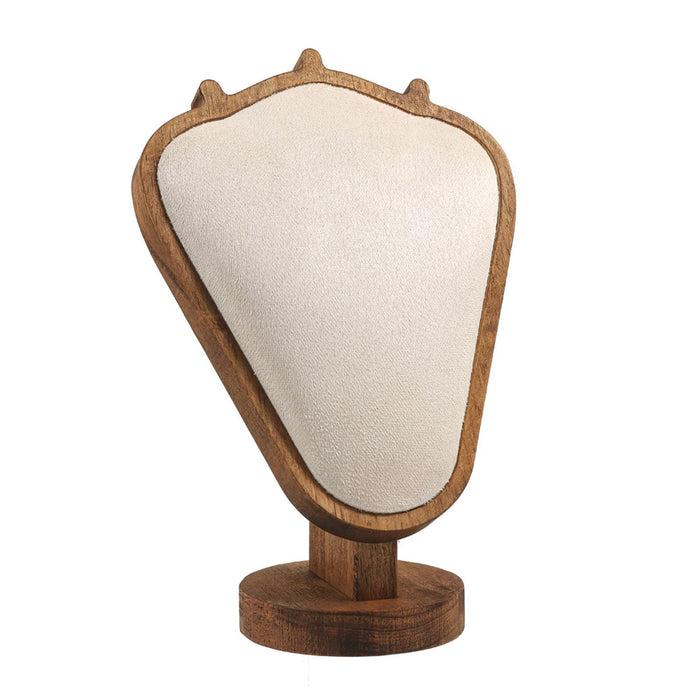 TANG SONG 8.27" Walnut Wooden Base Leather Soft Mat Necklace Display Stand Jewelry Organizer Holder (Walnut-Beige)