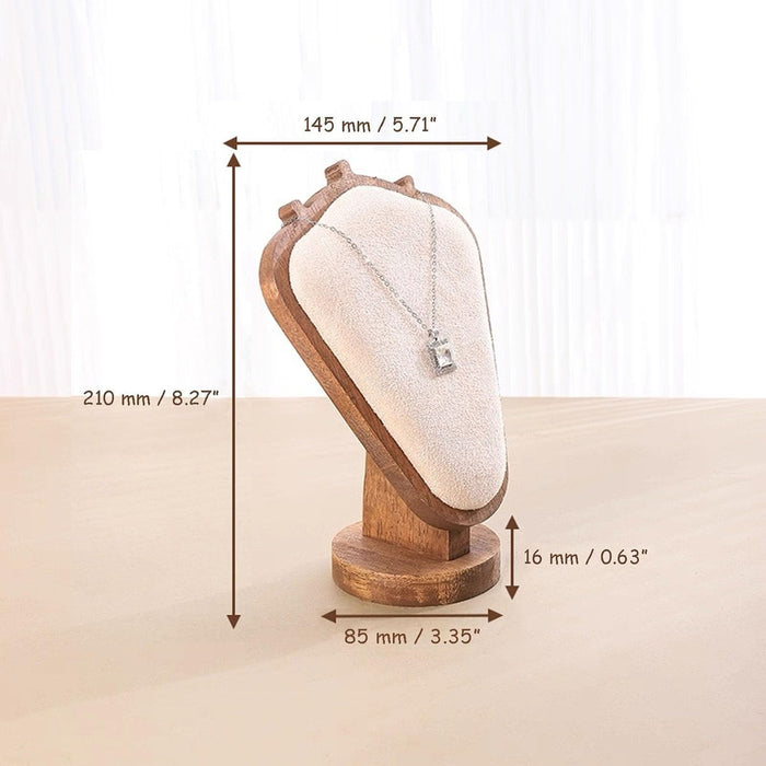TANG SONG 8.27" Walnut Wooden Base Leather Soft Mat Necklace Display Stand Jewelry Organizer Holder (Walnut-Beige)