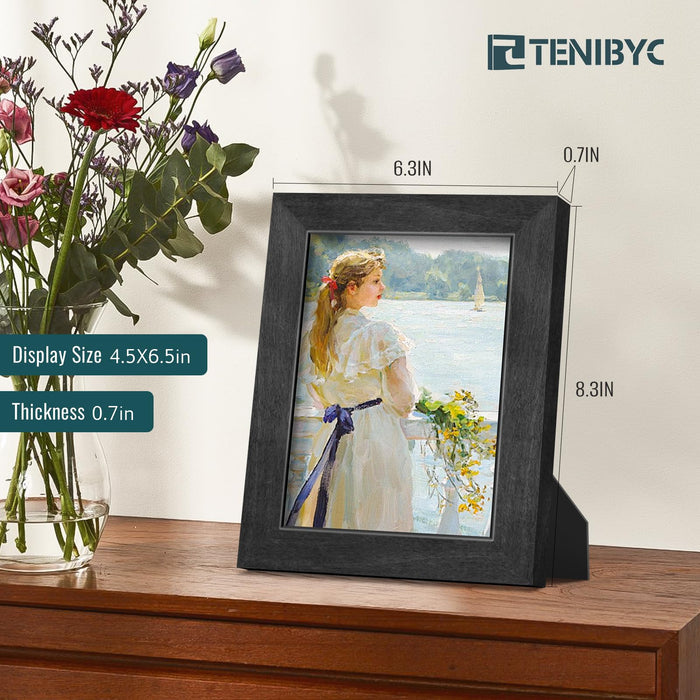 TENIBYC 5x7 Picture Frame 4 Pack, Black Wood Photo Frame, HD Tempered Glass, Table Display or Wall Hanging