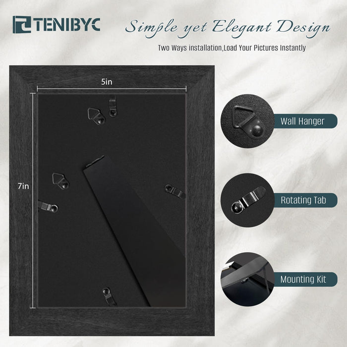 TENIBYC 5x7 Picture Frame 4 Pack, Black Wood Photo Frame, HD Tempered Glass, Table Display or Wall Hanging