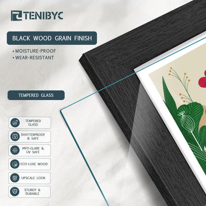 TENIBYC 5x7 Picture Frame 4 Pack, Black Wood Photo Frame, HD Tempered Glass, Table Display or Wall Hanging