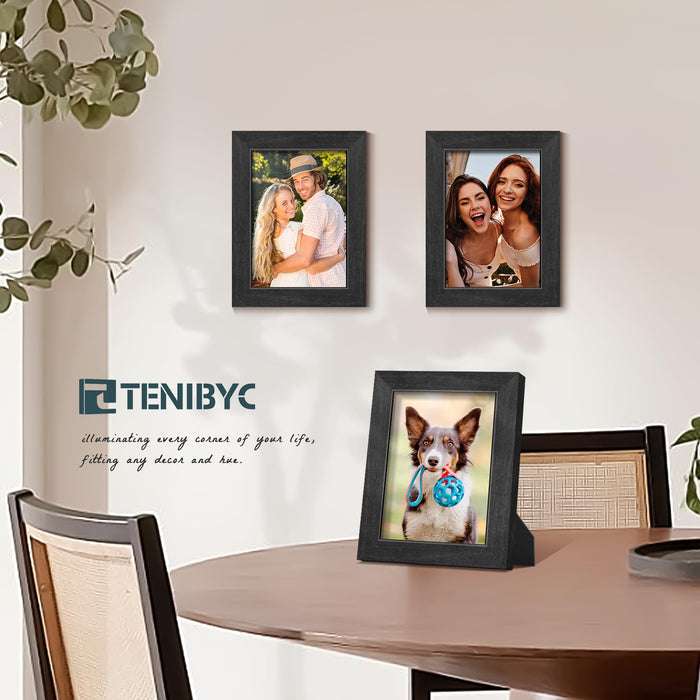 TENIBYC 5x7 Picture Frame 4 Pack, Black Wood Photo Frame, HD Tempered Glass, Table Display or Wall Hanging