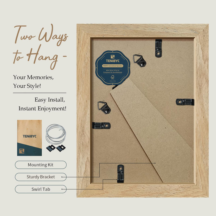 TENIBYC 5x7 Picture Frame 4 Pack, Natural Wood Photo Frame, HD Tempered Glass, Table Display or Wall Hanging