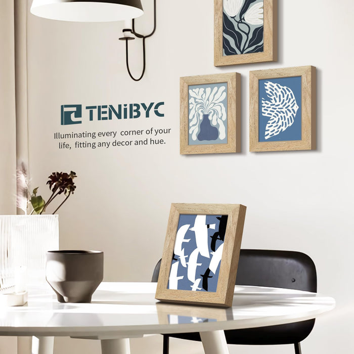 TENIBYC 5x7 Picture Frame 4 Pack, Natural Wood Photo Frame, HD Tempered Glass, Table Display or Wall Hanging