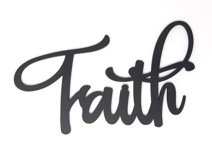 The Acrylic Place Black Wooden Word Script Cutout Sign for Home Decor (Faith)
