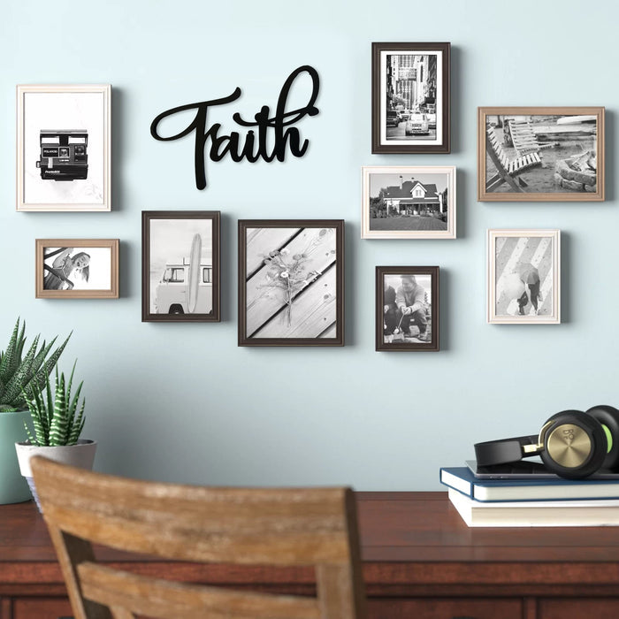 The Acrylic Place Black Wooden Word Script Cutout Sign for Home Decor (Faith)