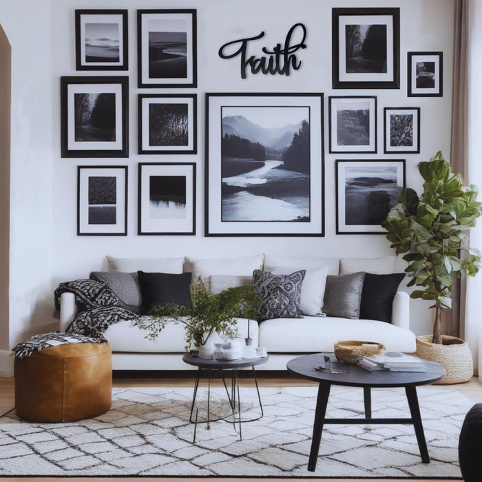 The Acrylic Place Black Wooden Word Script Cutout Sign for Home Decor (Faith)