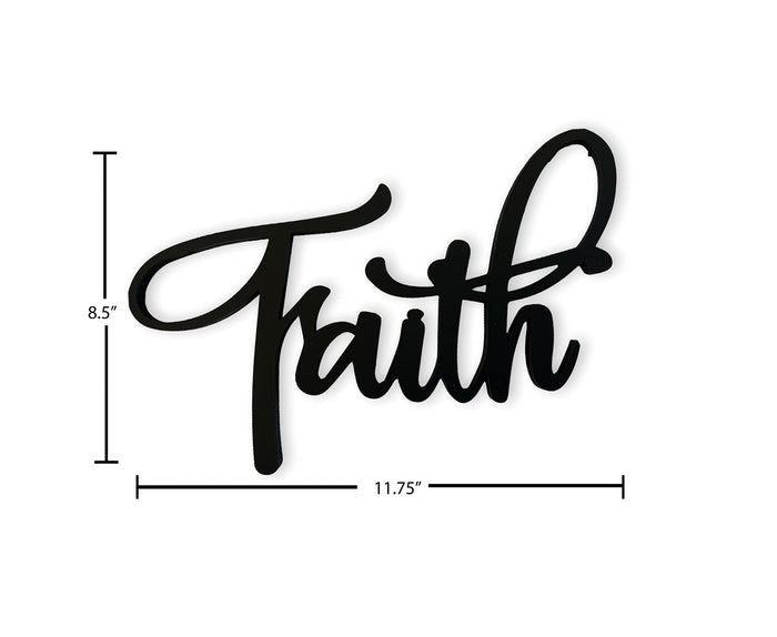 The Acrylic Place Black Wooden Word Script Cutout Sign for Home Decor (Faith)
