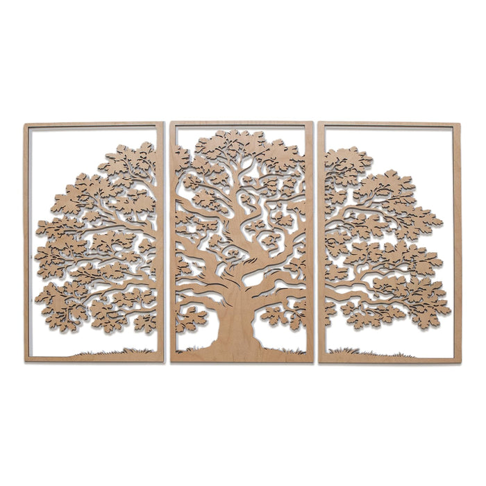 Tree of Life 3-Panel Wooden Wall Art – Baltic Birch Hanging Decor, Rustic Home & Living