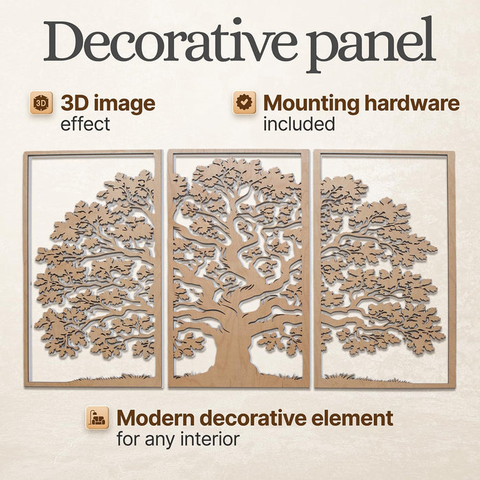Tree of Life 3-Panel Wooden Wall Art – Baltic Birch Hanging Decor, Rustic Home & Living