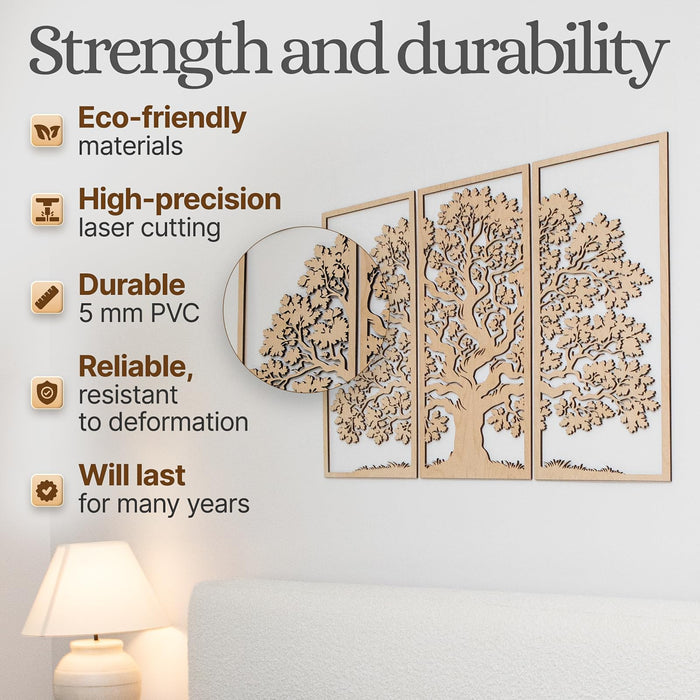 Tree of Life 3-Panel Wooden Wall Art – Baltic Birch Hanging Decor, Rustic Home & Living