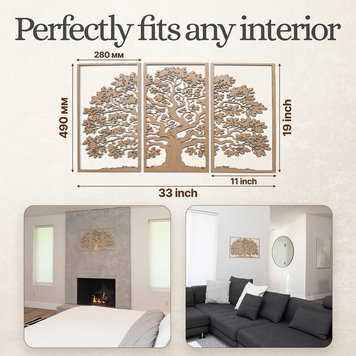 Tree of Life 3-Panel Wooden Wall Art – Baltic Birch Hanging Decor, Rustic Home & Living