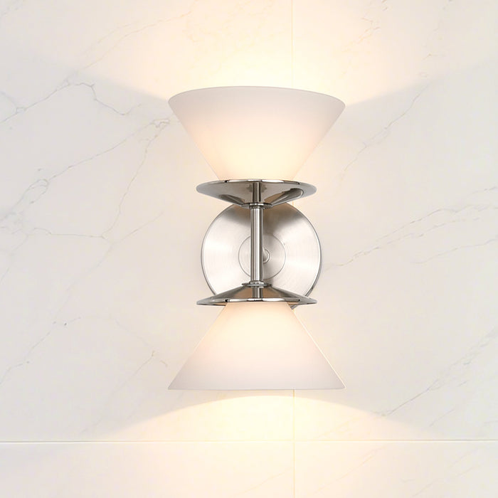 Tremolo 11-inch 2-light Brushed Nickel and Polished Nickel Vanity Light with Etched Opal Glass