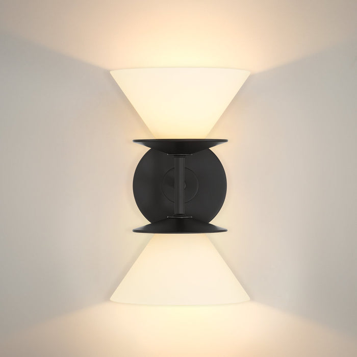Tremolo 11-inch 2-light Matte Black and Champagne Gold Vanity Light with Etched Opal Glass