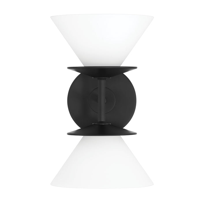 Tremolo 11-inch 2-light Matte Black and Champagne Gold Vanity Light with Etched Opal Glass