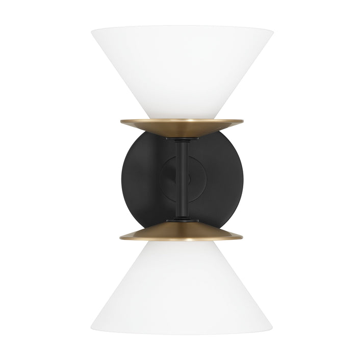 Tremolo 11-inch 2-light Matte Black and Champagne Gold Vanity Light with Etched Opal Glass
