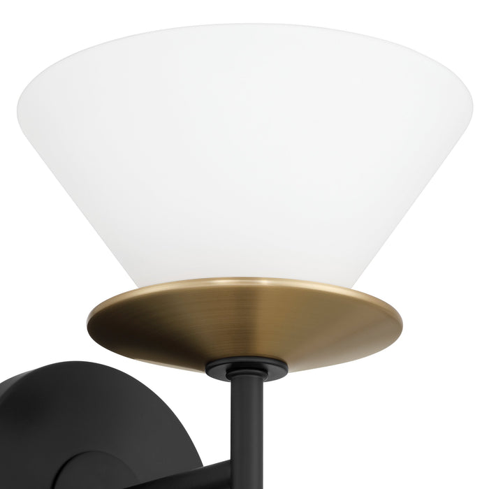 Tremolo 11-inch 2-light Matte Black and Champagne Gold Vanity Light with Etched Opal Glass