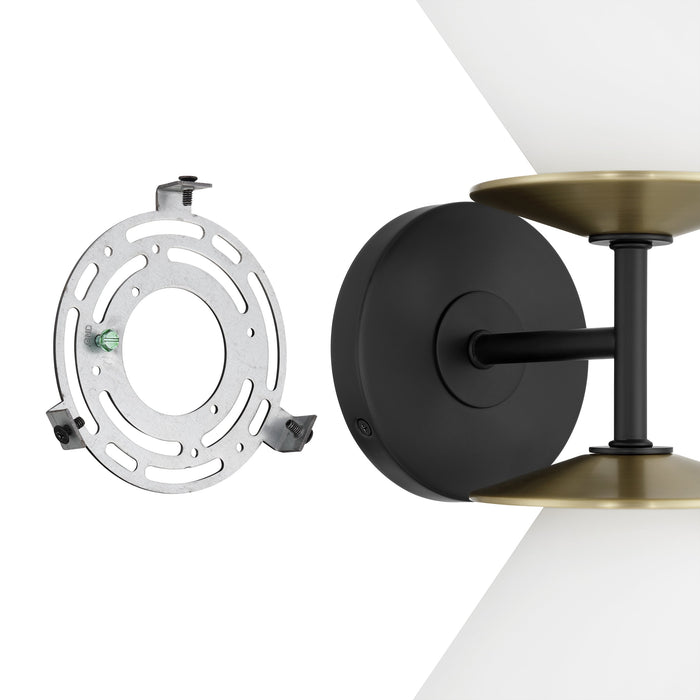 Tremolo 11-inch 2-light Matte Black and Champagne Gold Vanity Light with Etched Opal Glass