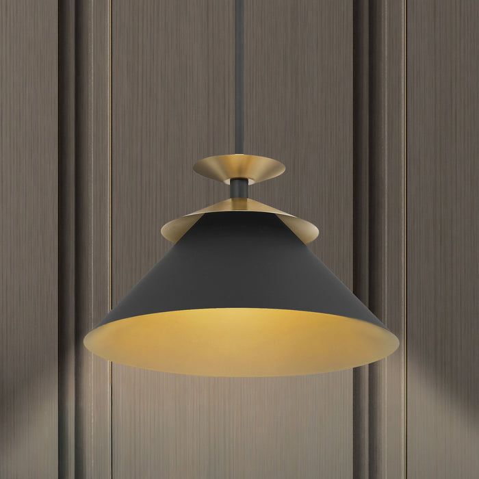 Tremolo 16-inch 1-light Textured Black and Champagne Gold Pendant Light