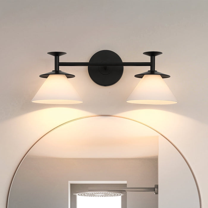 Tremolo 20-inch 2-light Matte Black and Champagne Gold Vanity Light with Etched Opal Glass