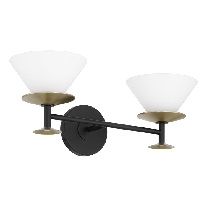 Tremolo 20-inch 2-light Matte Black and Champagne Gold Vanity Light with Etched Opal Glass