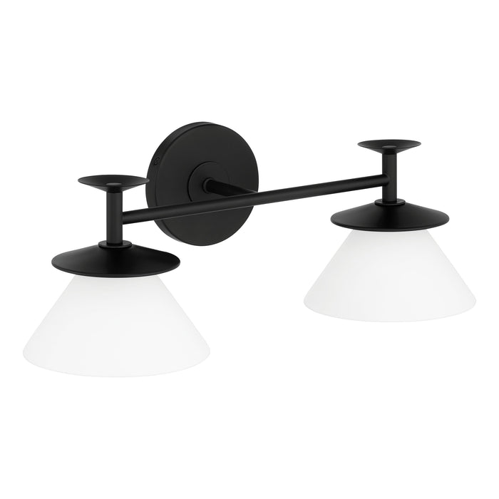 Tremolo 20-inch 2-light Matte Black and Champagne Gold Vanity Light with Etched Opal Glass