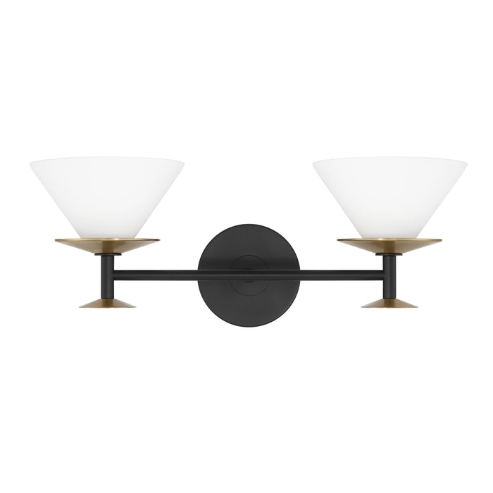 Tremolo 20-inch 2-light Matte Black and Champagne Gold Vanity Light with Etched Opal Glass