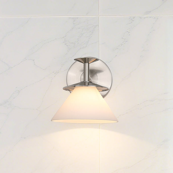Tremolo 7-inch 1-light Brushed Nickel and Polished Nickel Vanity Light with Etched Opal Glass