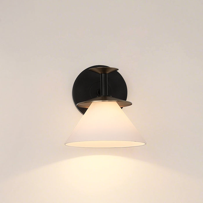 Tremolo 7-inch 1-light Matte Black and Champagne Gold Vanity Light with Etched Opal Glass