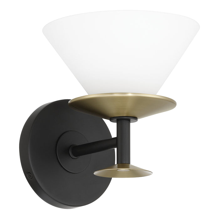 Tremolo 7-inch 1-light Matte Black and Champagne Gold Vanity Light with Etched Opal Glass
