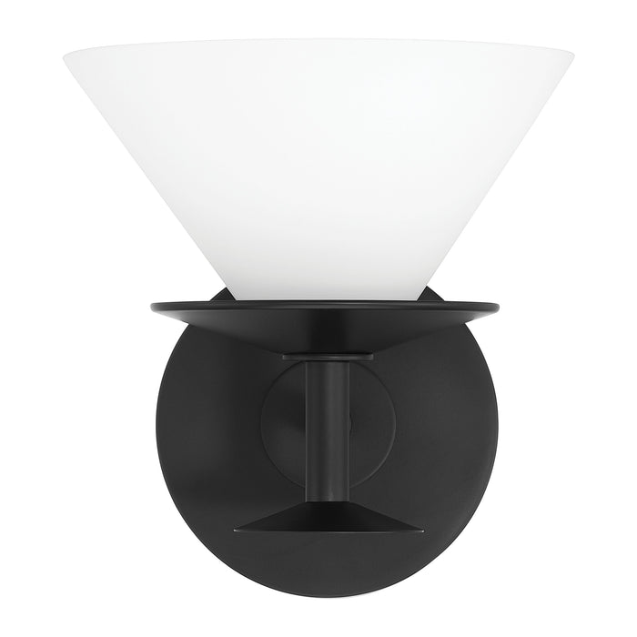 Tremolo 7-inch 1-light Matte Black and Champagne Gold Vanity Light with Etched Opal Glass
