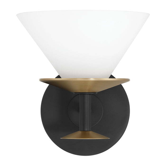 Tremolo 7-inch 1-light Matte Black and Champagne Gold Vanity Light with Etched Opal Glass