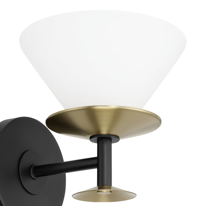 Tremolo 7-inch 1-light Matte Black and Champagne Gold Vanity Light with Etched Opal Glass