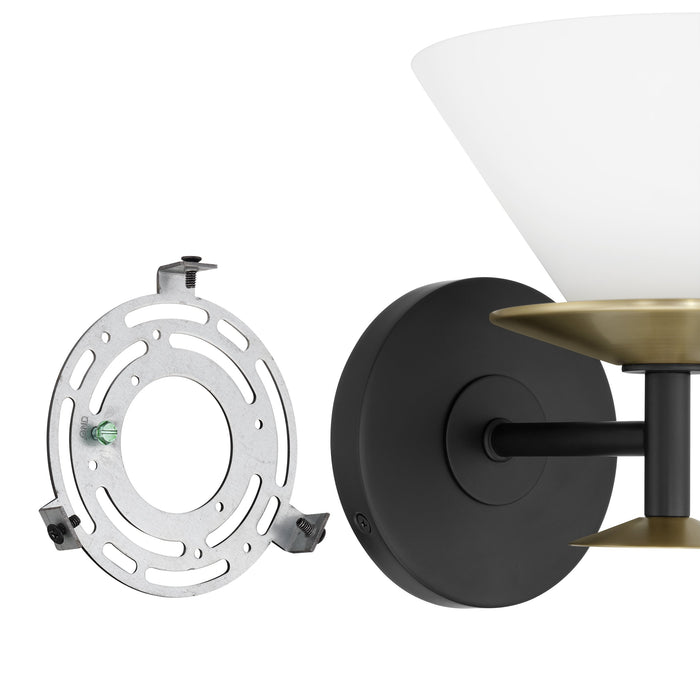 Tremolo 7-inch 1-light Matte Black and Champagne Gold Vanity Light with Etched Opal Glass