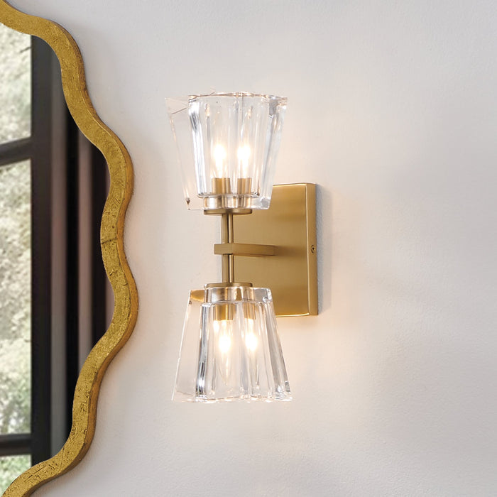 Valentin 13-inch 2-light Champagne Gold Vanity Light with Clear Pressed Glass Shades