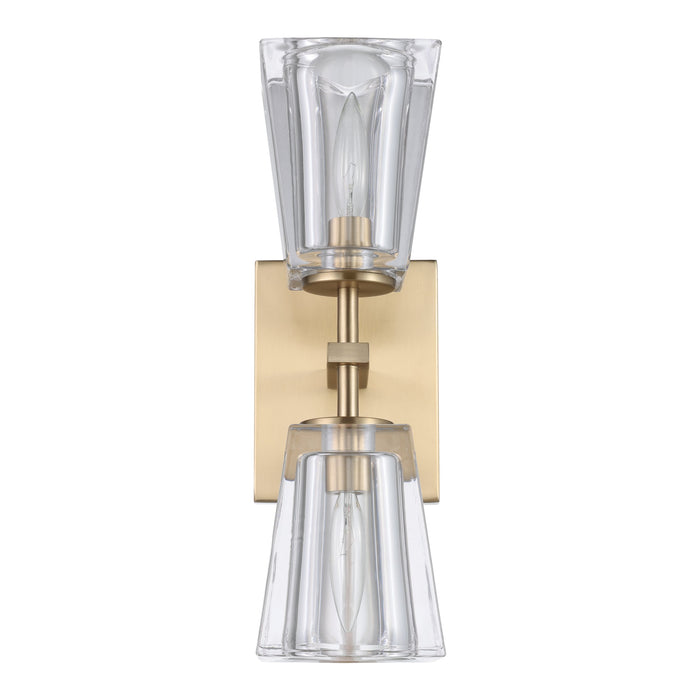 Valentin 13-inch 2-light Champagne Gold Vanity Light with Clear Pressed Glass Shades