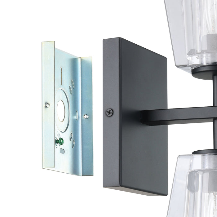 Valentin 13-inch 2-light Matte Black Vanity Light with Clear Pressed Glass Shades