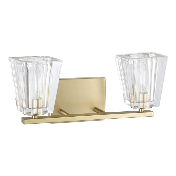 Valentin 15-inch 2-light Champagne Gold Vanity Light with Clear Pressed Glass Shades