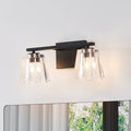 Valentin 15-inch 2-light Matte Black Vanity Light with Clear Pressed Glass Shades