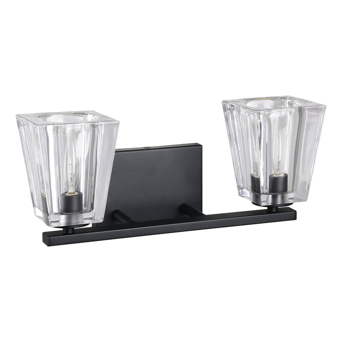 Valentin 15-inch 2-light Matte Black Vanity Light with Clear Pressed Glass Shades