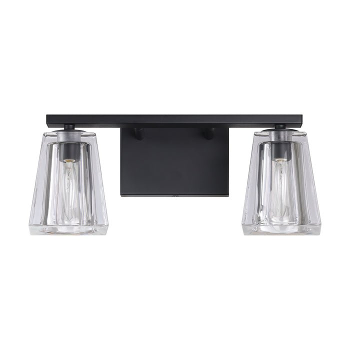 Valentin 15-inch 2-light Matte Black Vanity Light with Clear Pressed Glass Shades